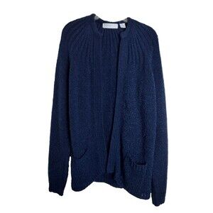 NORTHERN ISLES Cardigan Sweater Women's Sz 2XL Navy Blue Open Front Vtg pockets